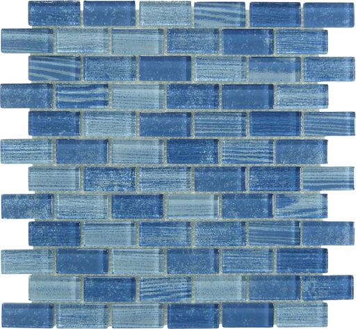Wave Marine Blue 1x2 Glossy Glass Tile Quest