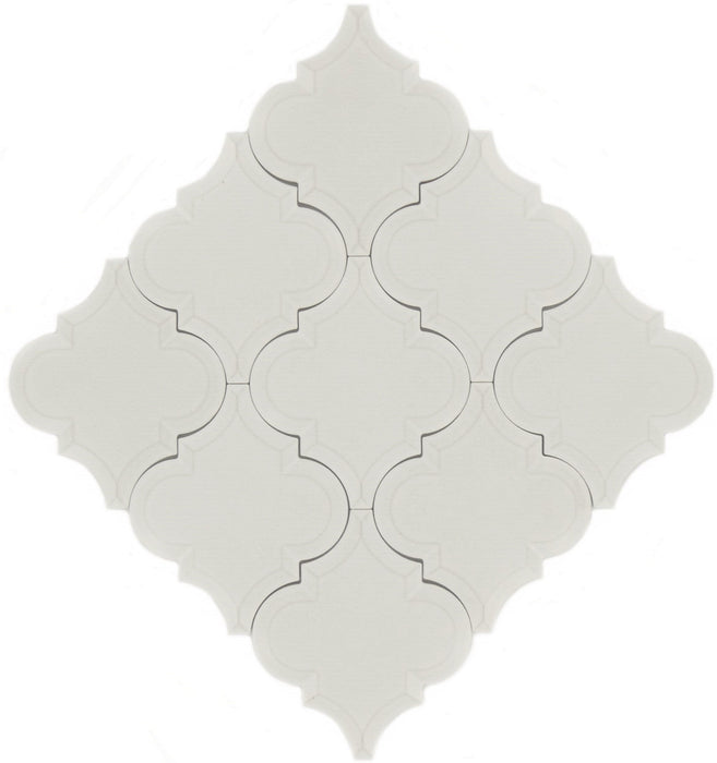 Snowy Arabesque Beveled White Matte Porcelain Tile Regency