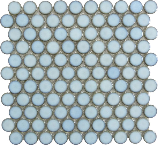 Cloud Blue Penny Round Glossy Porcelain Tile Regency