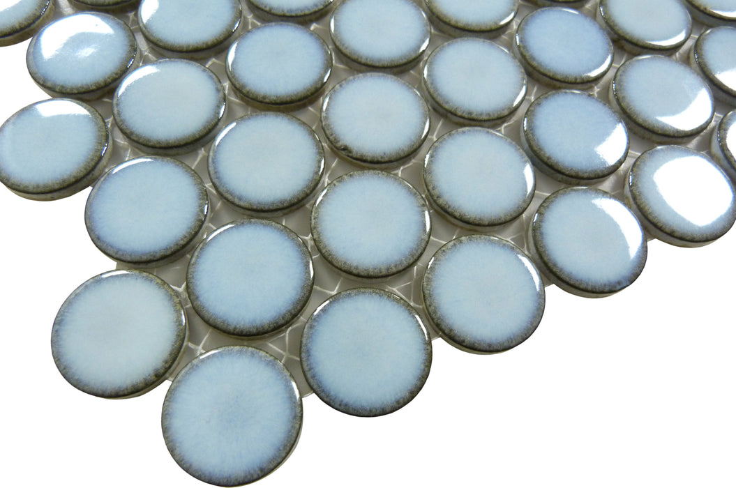 Cloud Blue Penny Round Glossy Porcelain Tile Regency