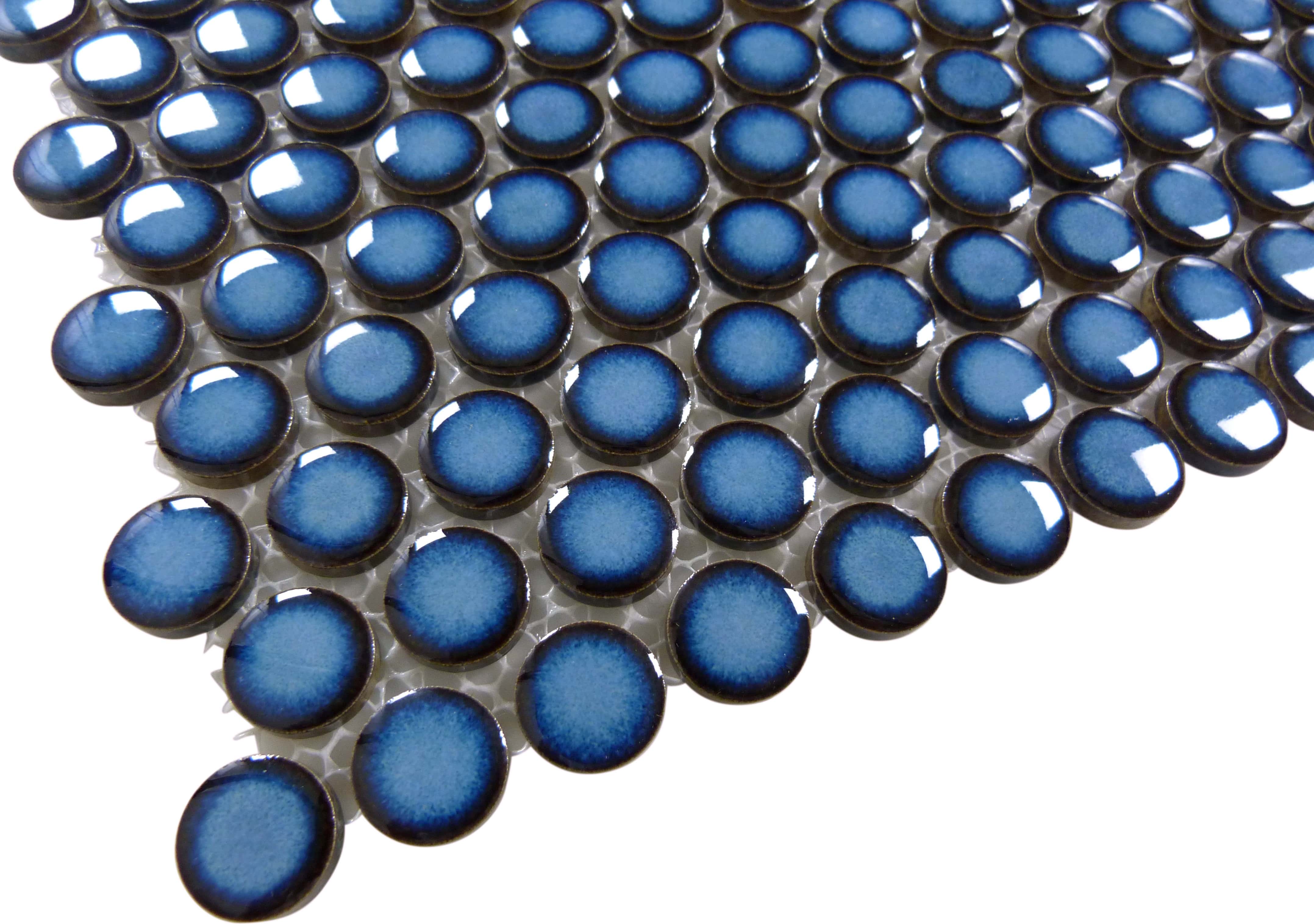 Continental Penny Round Pacific Blue 3/4" Glossy Porcelain Tile Regency