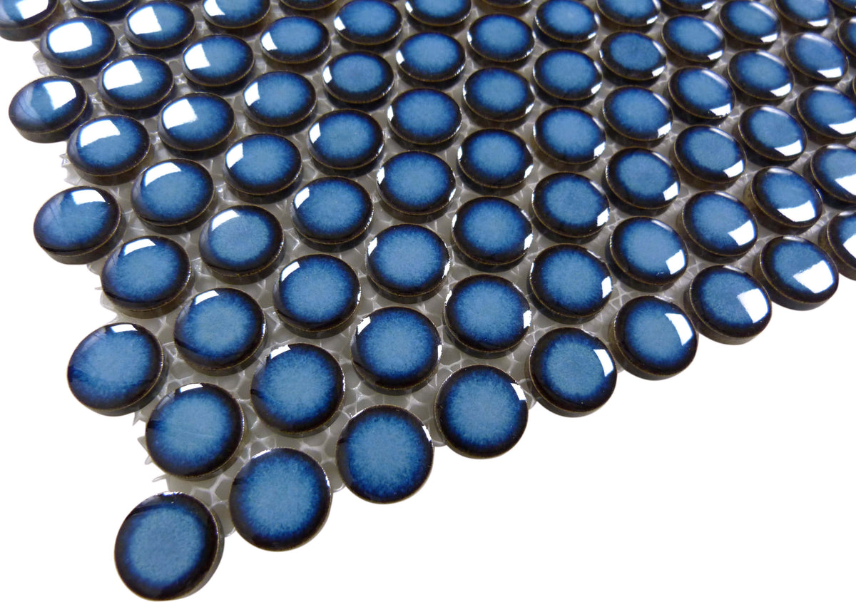 Continental Penny Round Pacific Blue 3/4" Glossy Porcelain Tile Regency
