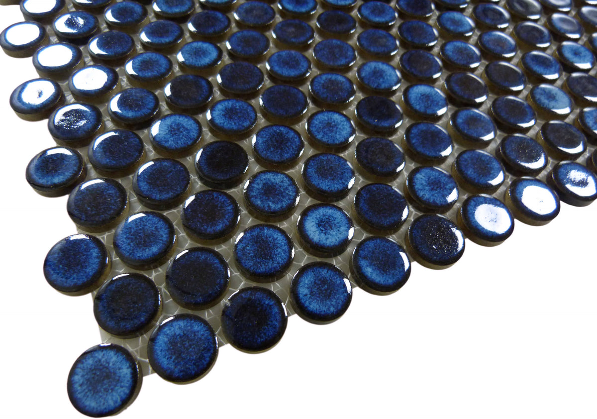 Continental Penny Round Royal Blue 3/4" Glossy Porcelain Tile Regency