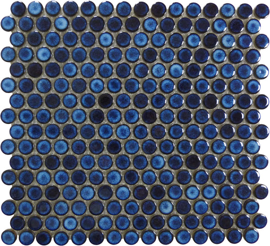 Continental Penny Round Royal Blue 3/4" Glossy Porcelain Tile Regency