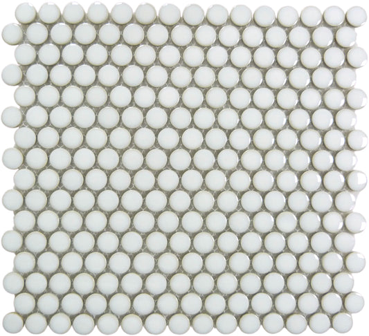 Continental Penny Round White 3/4" Glossy Porcelain Tile Regency