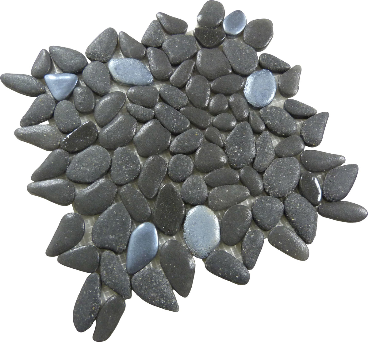 Tesoro Liquid Rocks Abyss Black Glass and Stone Pebble Tile | Oasis Tile