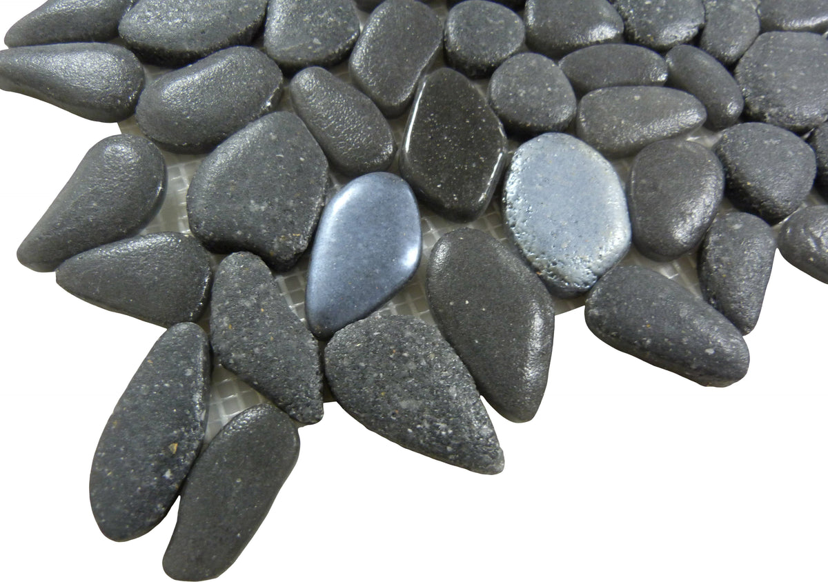 Tesoro Liquid Rocks Abyss Black Glass and Stone Pebble Tile | Oasis Tile