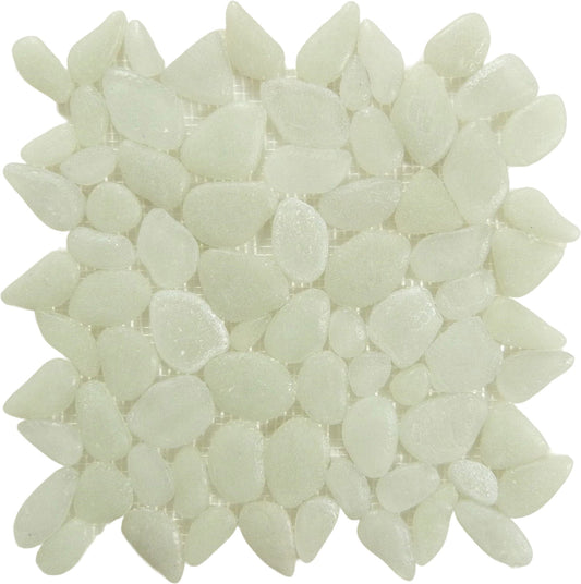 Liquid Rocks Glacier White Glass Pebble Tile Royal Tile & Stone