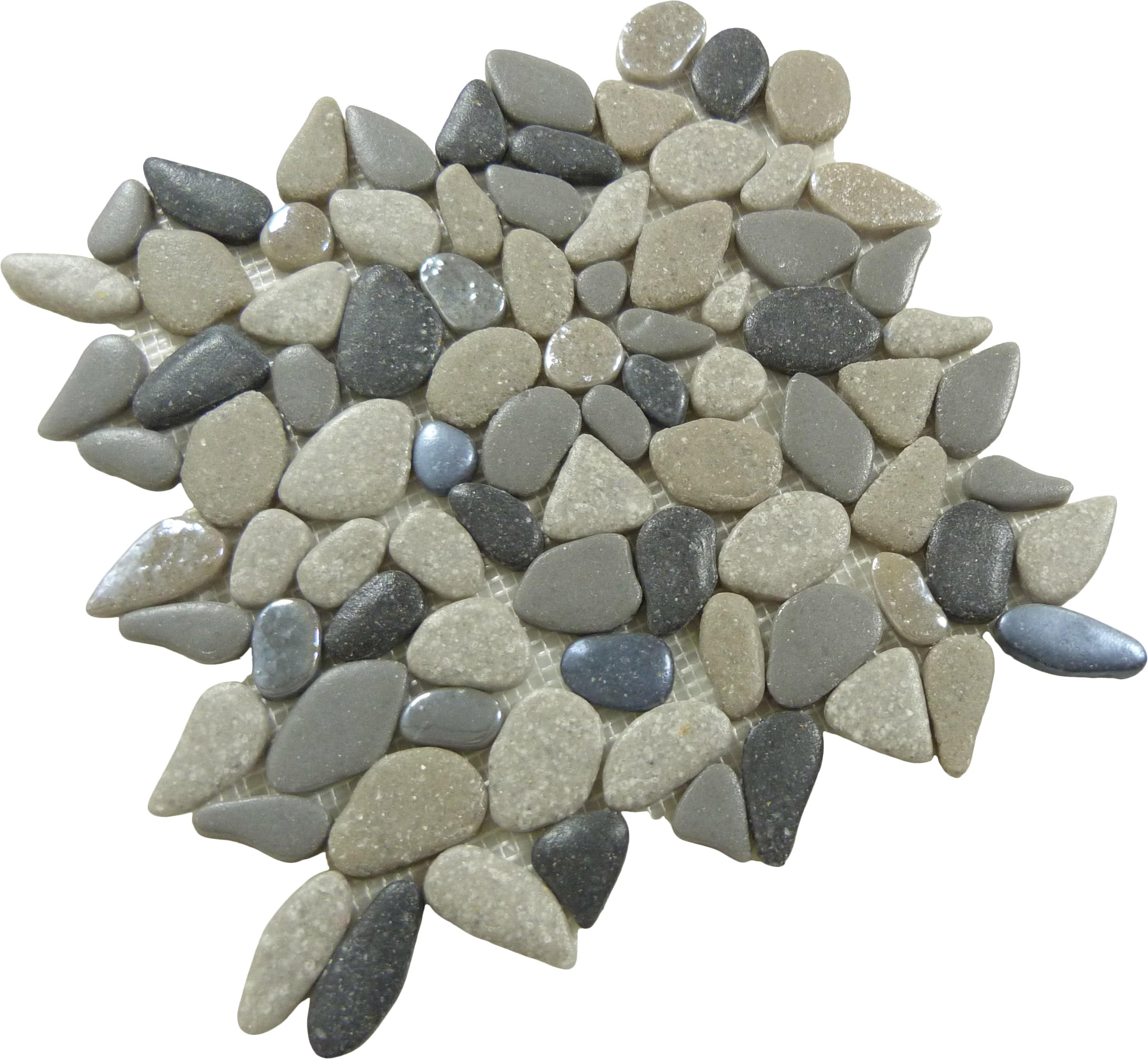 Liquid Rocks Southern Lakes Grey Glass and Stone Pebble Tile Royal Tile & Stone