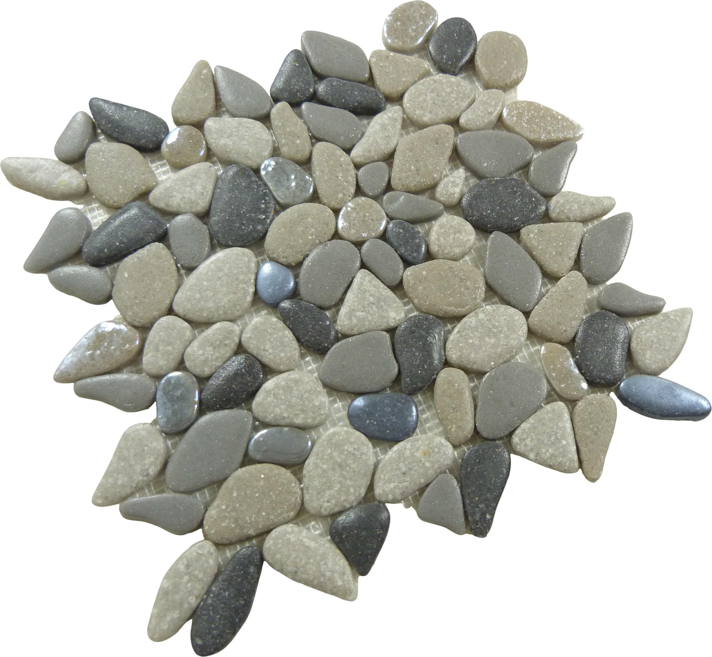 Liquid Rocks Southern Lakes Grey Glass and Stone Pebble Tile Royal Tile & Stone