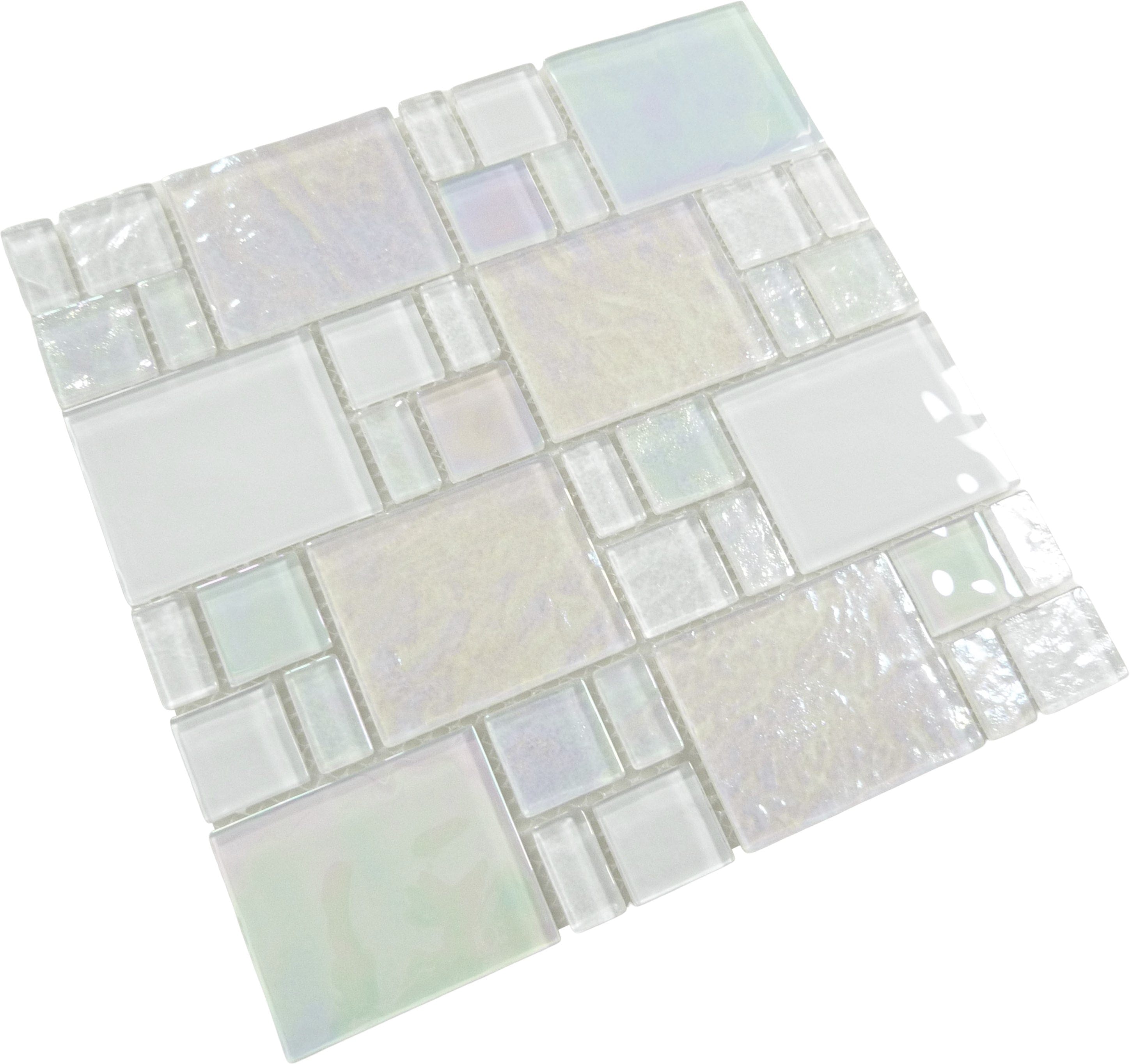 Piazza White Random Glossy and Iridescent Glass Tile Royal Tile & Stone