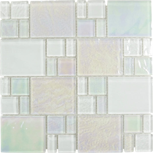 Piazza White Random Glossy and Iridescent Glass Tile Royal Tile & Stone