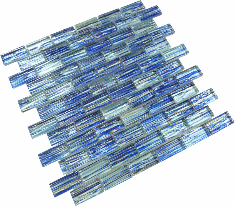 Rainbow Streak Indigo Blue 1x2 Glossy Glass Tile Royal Tile & Stone