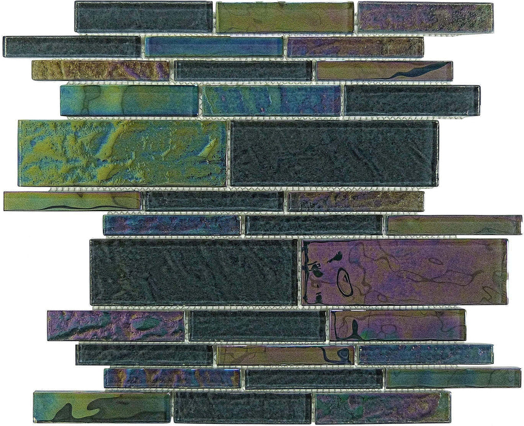 Tesoro Treasure Blackstone Black Linear Glossy & Iridescent Glass