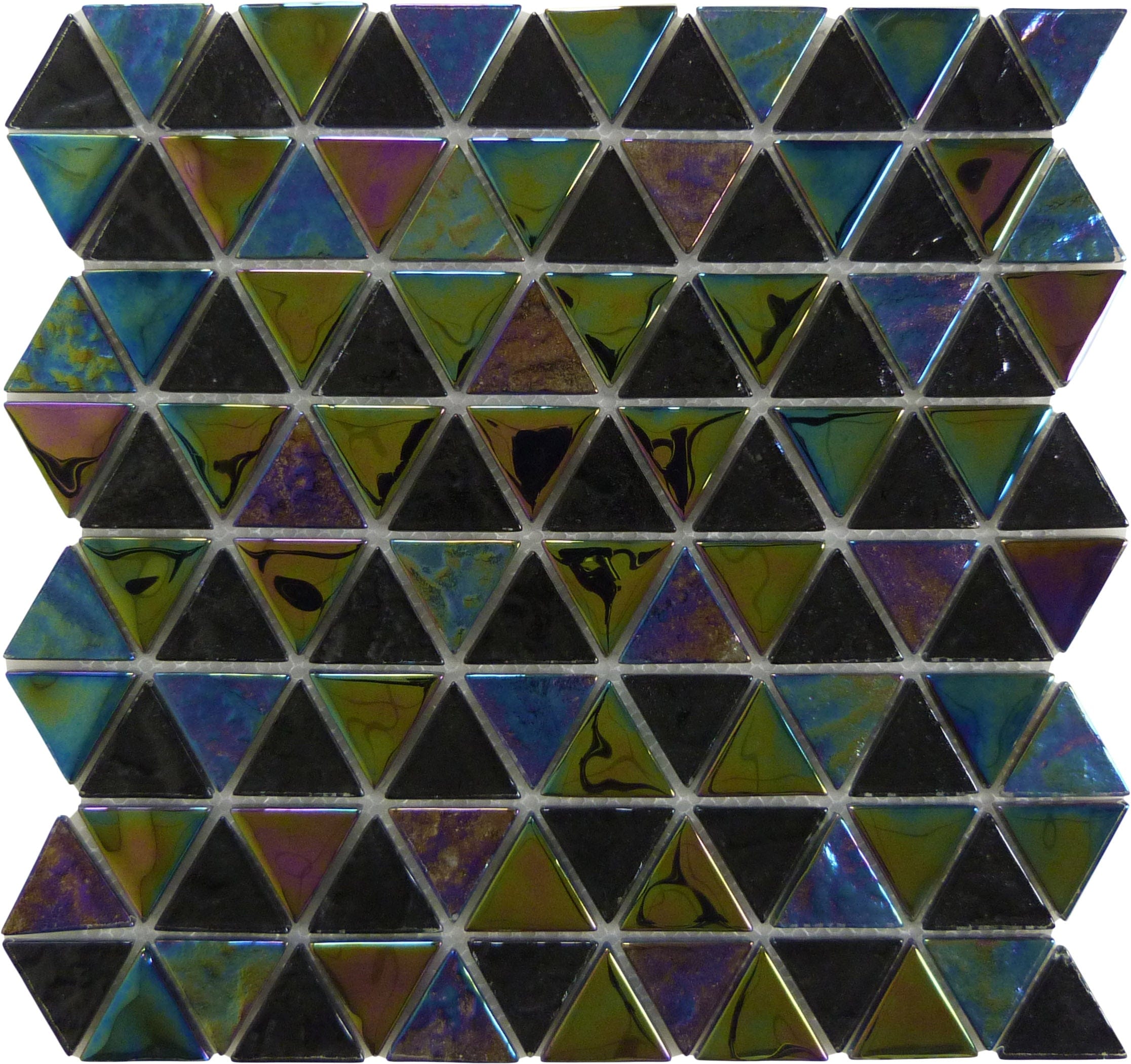 Tesoso Triangle Blackstone Black Glossy and Iridescent Glass Tile ...