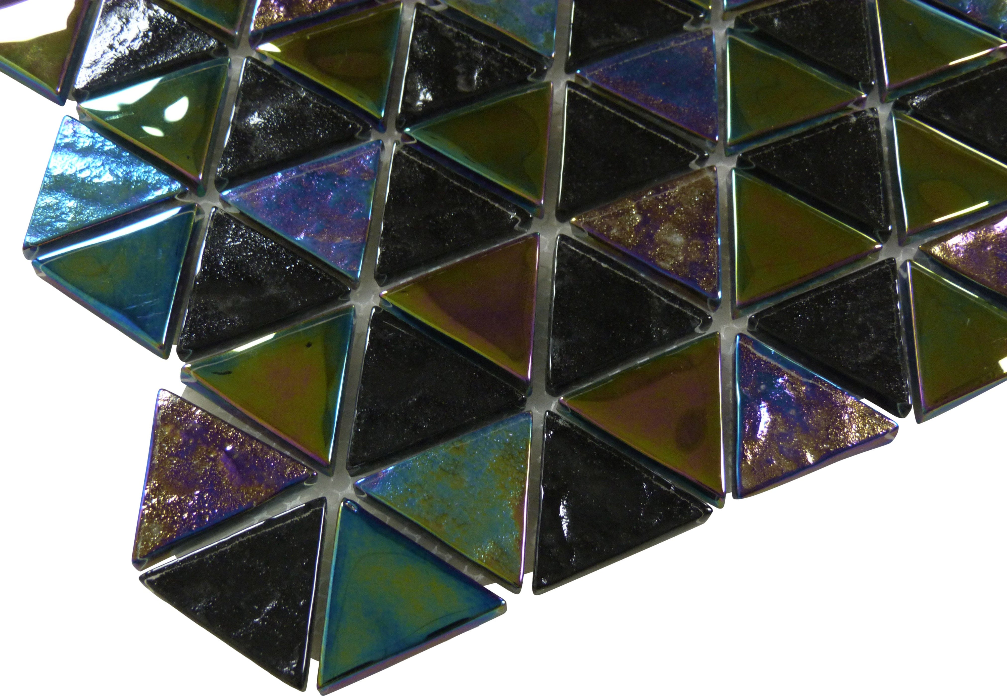 Tesoso Triangle Blackstone Black Glossy and Iridescent Glass Tile ...