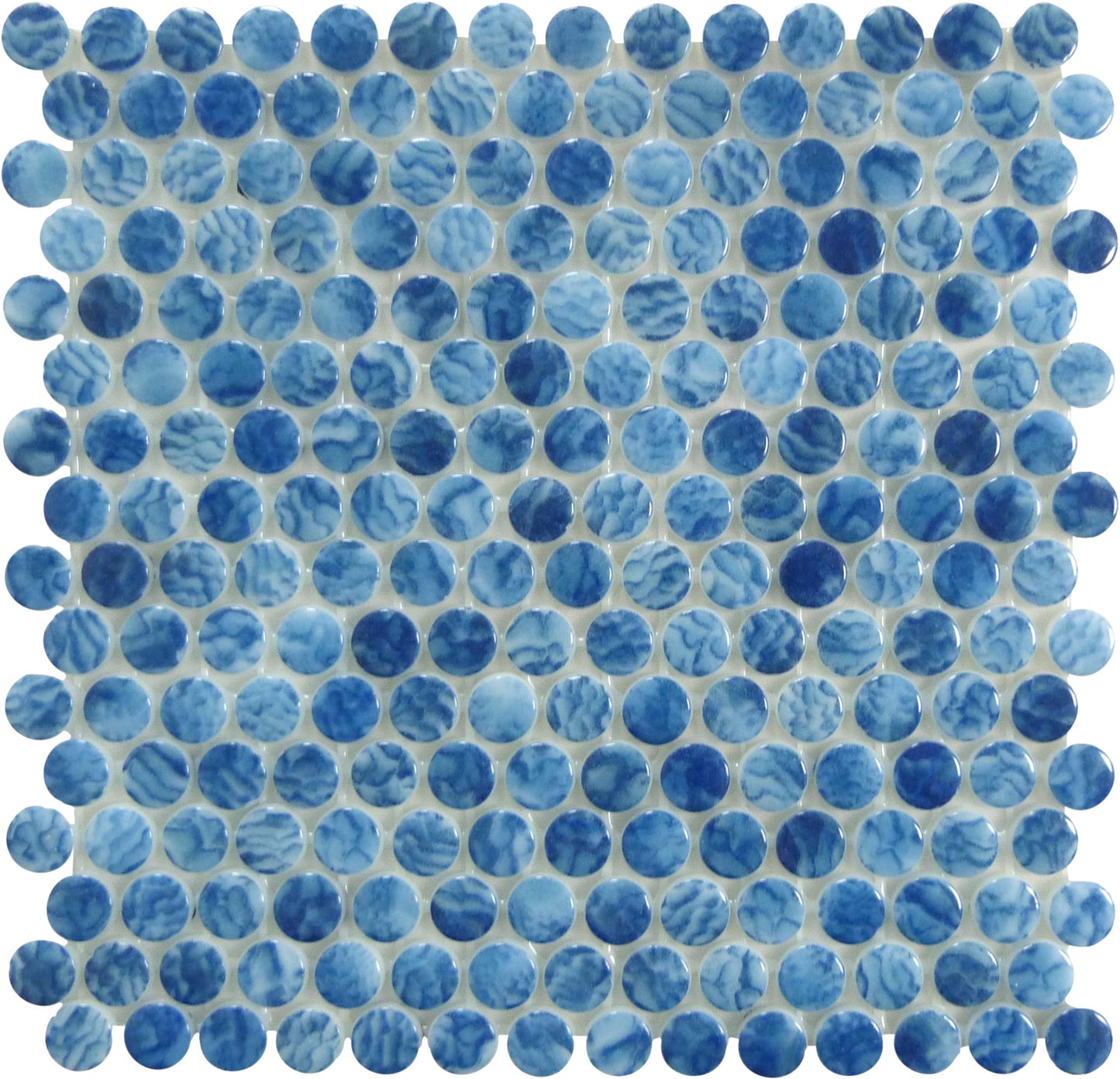 Vanguard Arrecife Blue Penny Round Glossy Glass Tile Royal Tile & Stone