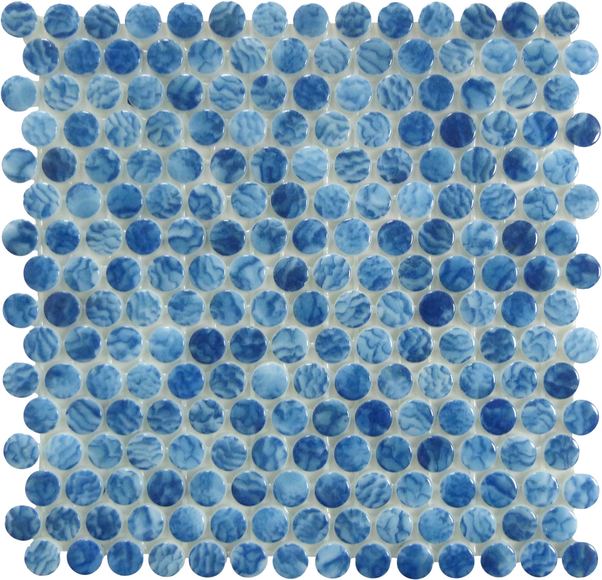 Vanguard Arrecife Blue Penny Round Glossy Glass Tile Royal Tile & Stone