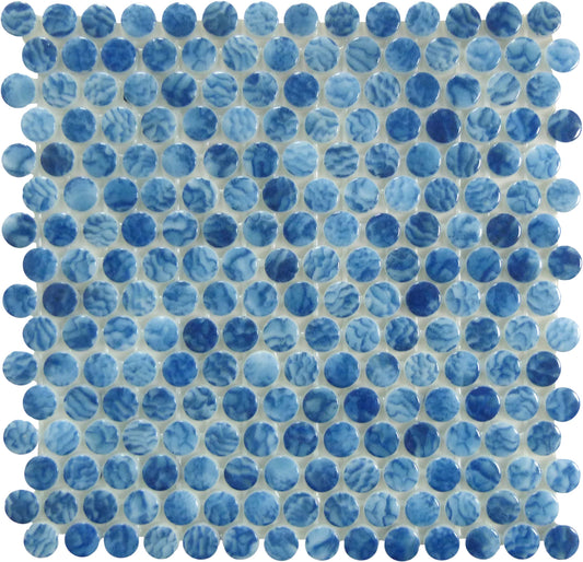 Vanguard Arrecife Blue Penny Round Glossy Glass Tile Royal Tile & Stone