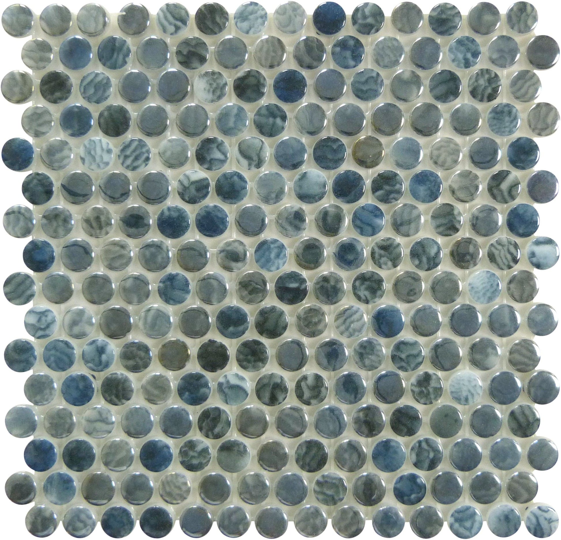Vanguard Arrecife Grey Penny Round Glossy Glass Tile Royal Tile & Stone
