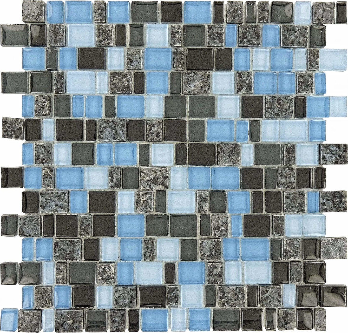 Blue Sequence Mini Random Brick Glass and Stone Tile Tuscan Glass