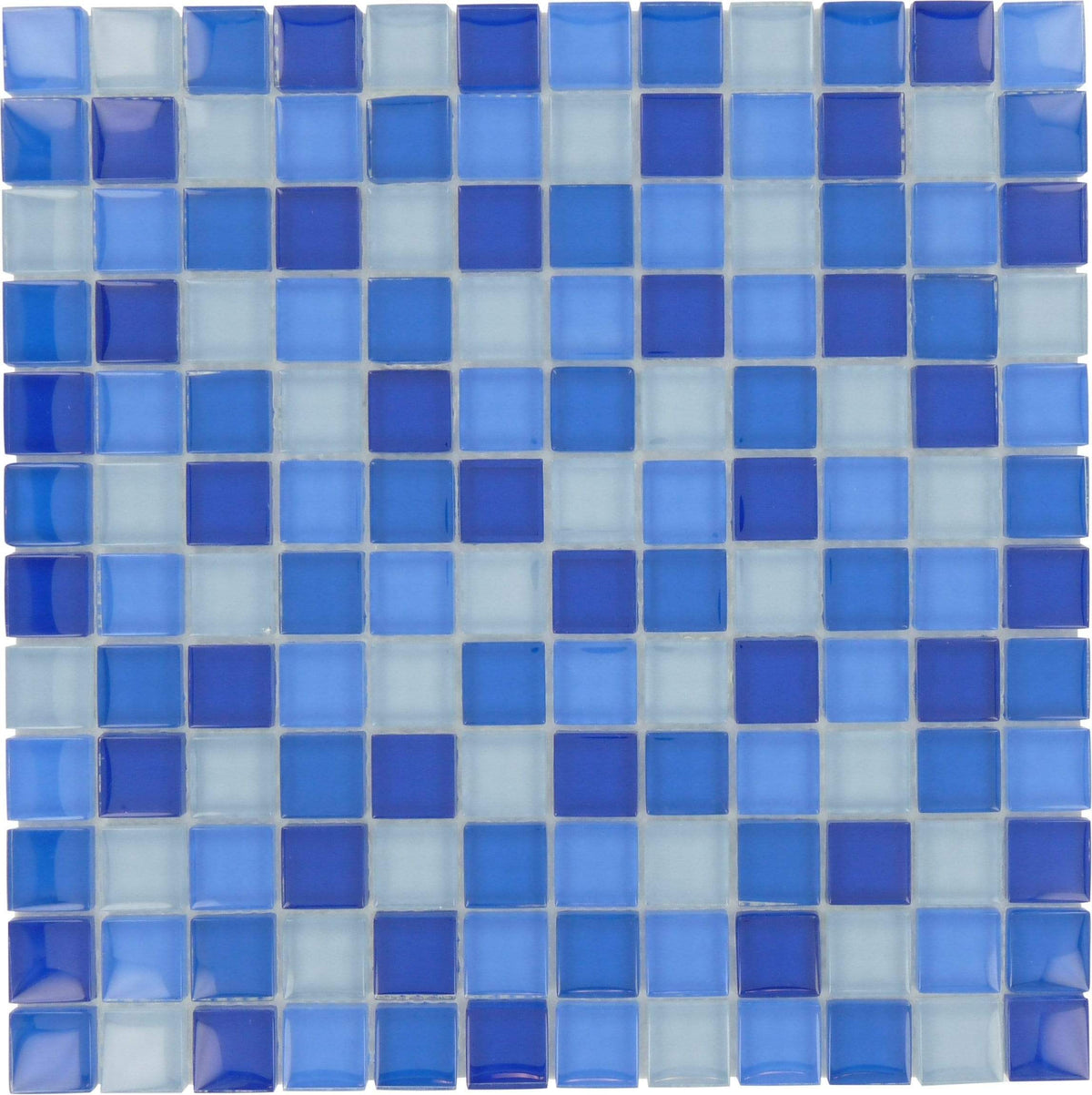 Crystile Blue Blend Square Glossy Glass Tile - Oasis Tile