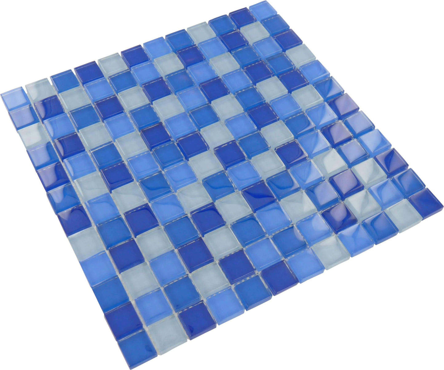 Crystile Blue Blend Square Glossy Glass Tile Tuscan Glass