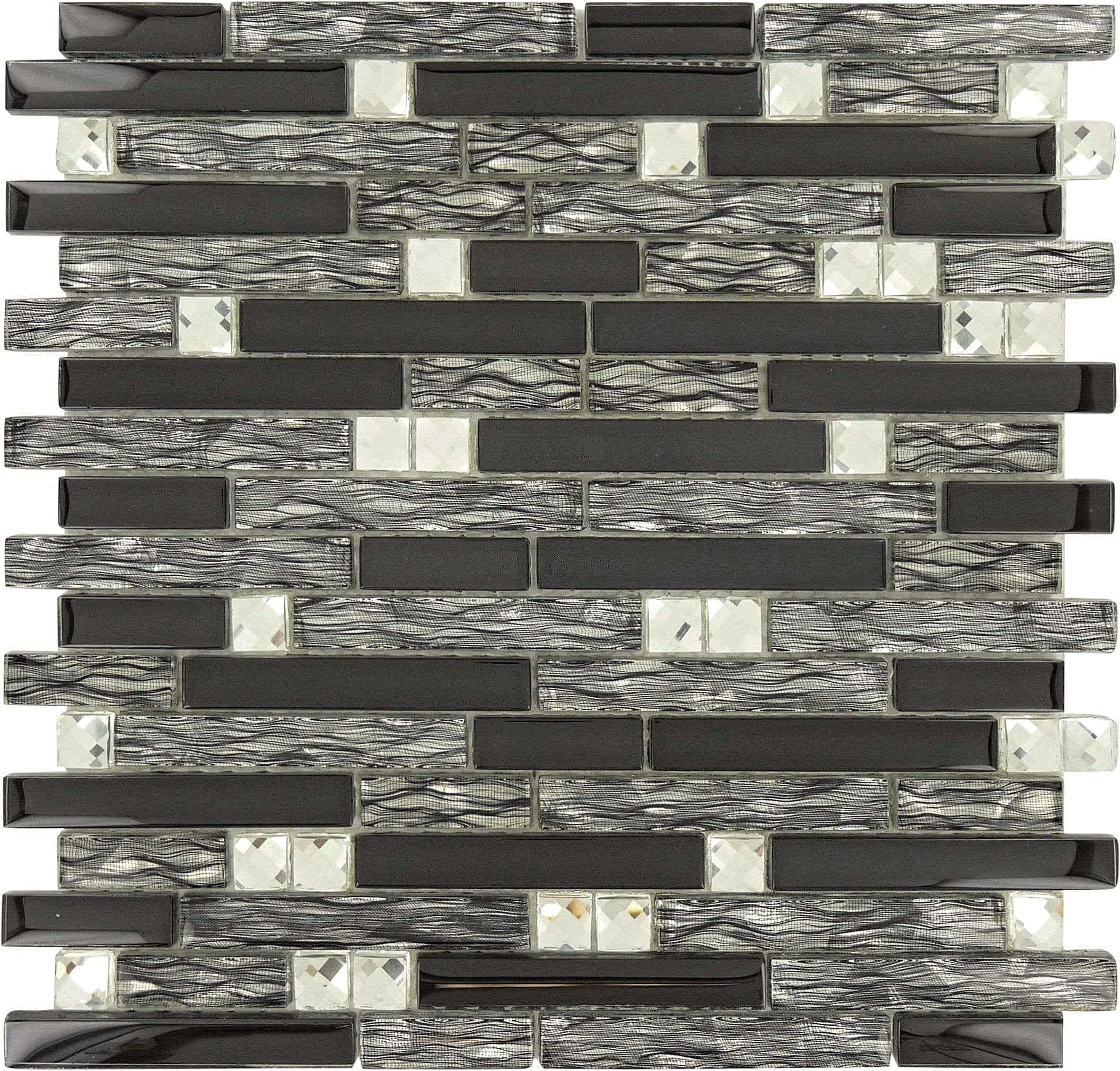 Midnight Black Random Bricks Glossy Glass Tile Tuscan Glass