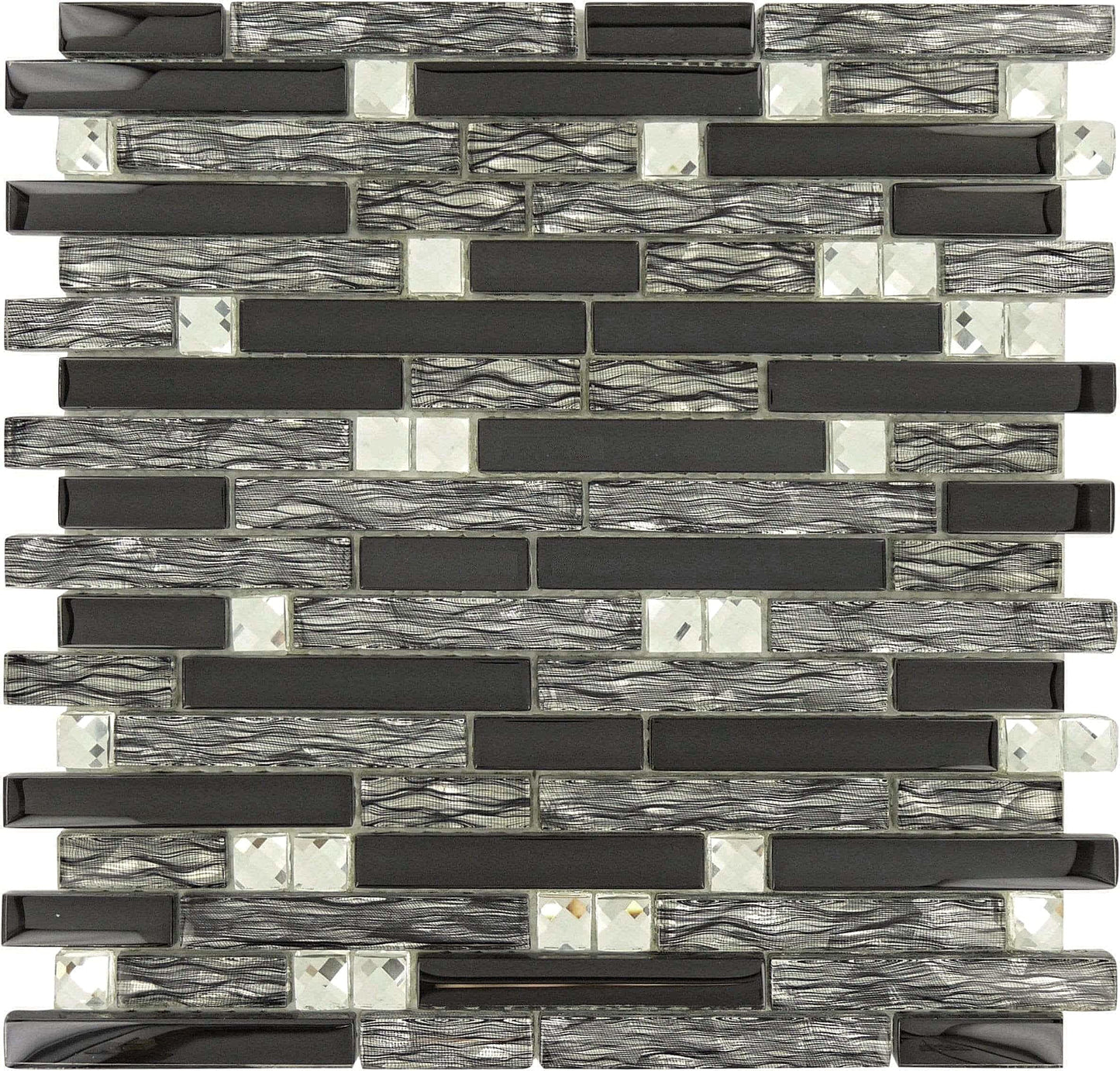 Midnight Black Random Bricks Glossy Glass Tile Tuscan Glass