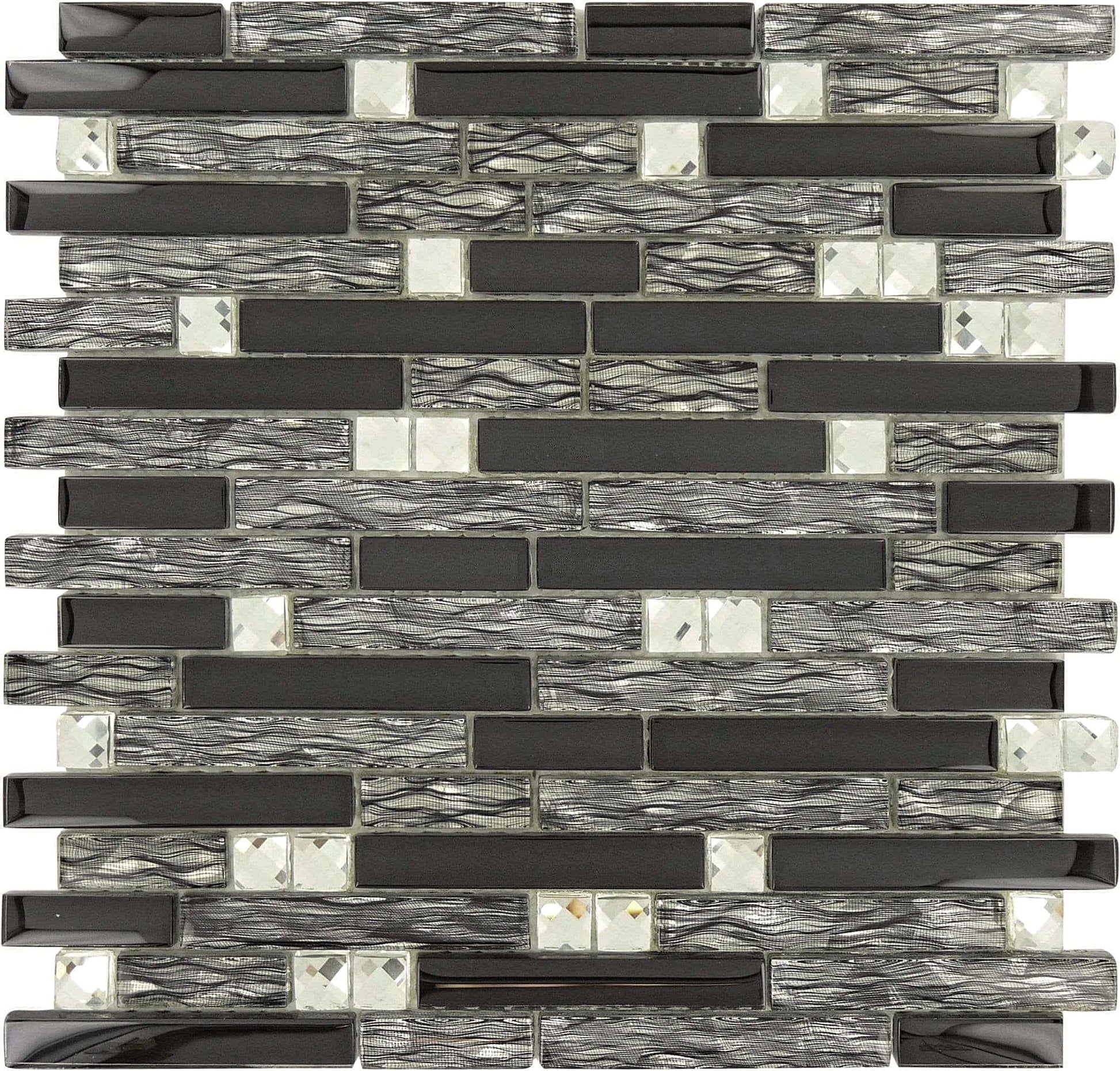 Midnight Black Random Bricks Glossy Glass Tile Tuscan Glass