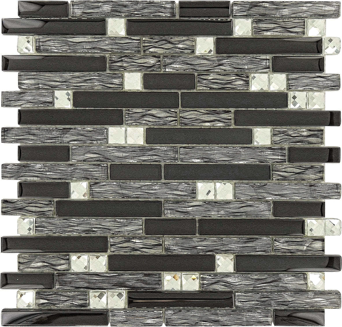 Midnight Black Random Bricks Glossy Glass Tile Tuscan Glass