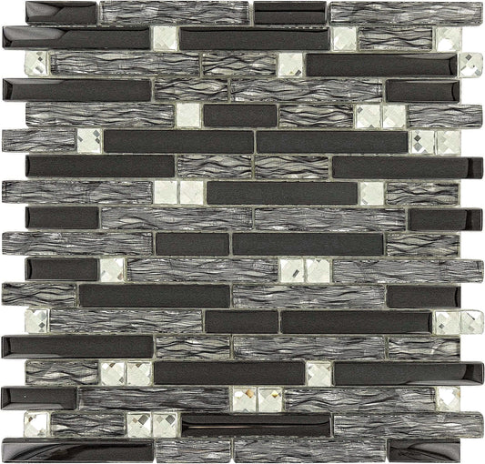 Midnight Black Random Bricks Glossy Glass Tile Tuscan Glass