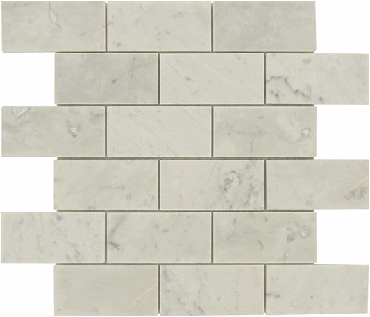 White Carrara 2x4 Brick Polished Stone Tile Tuscan Glass