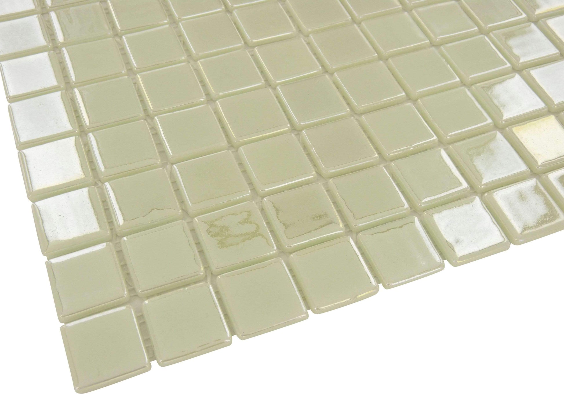 Fireglass Pearl White 1'' x 1'' Glow in the Dark Glossy Glass Tile Absolut Glass