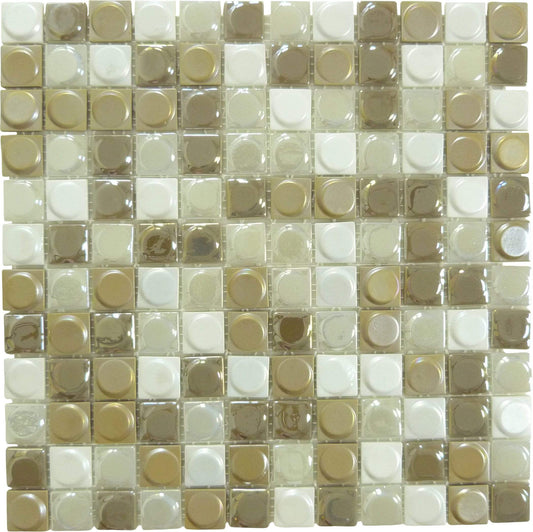 Aura Nude Blend Beige 1" x 1" Glossy & Iridescent Glass Tile Absolut Glass