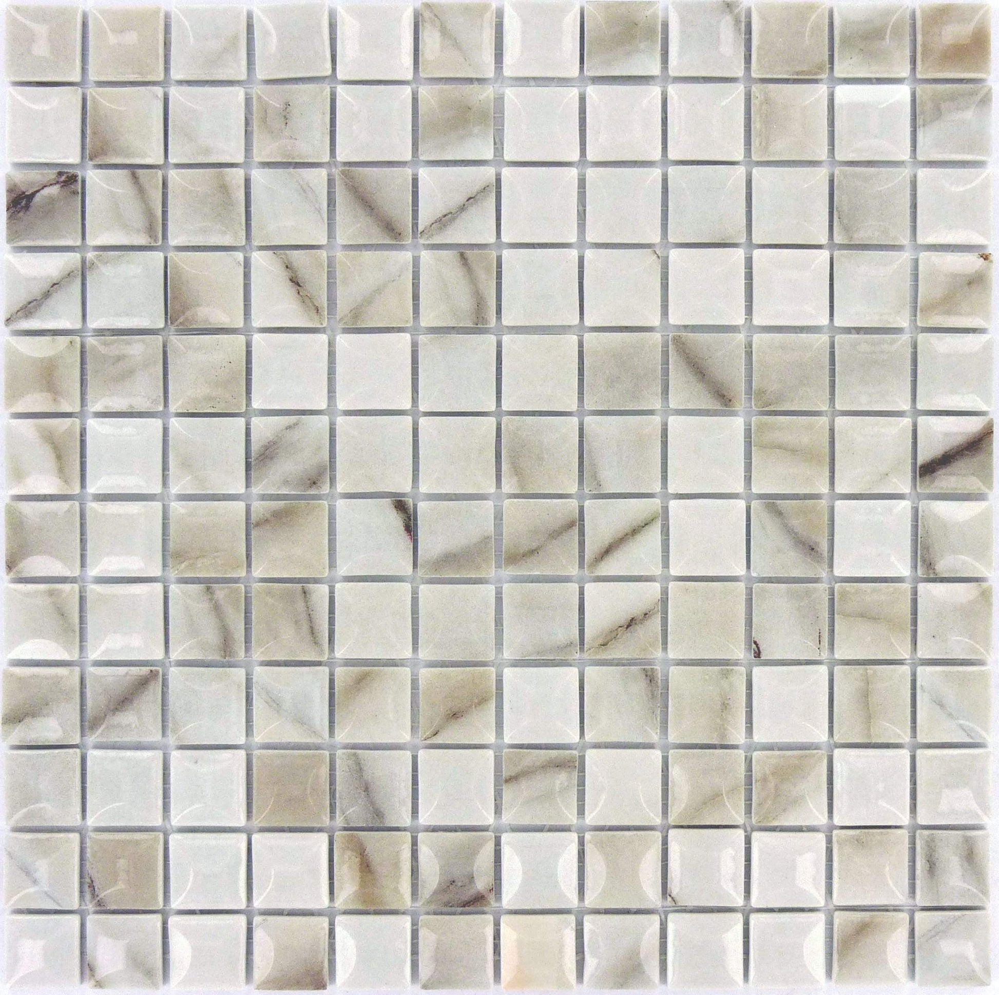 Edna Calacatta Pillow 1" x 1" Glossy Glass Tile Absolut Glass