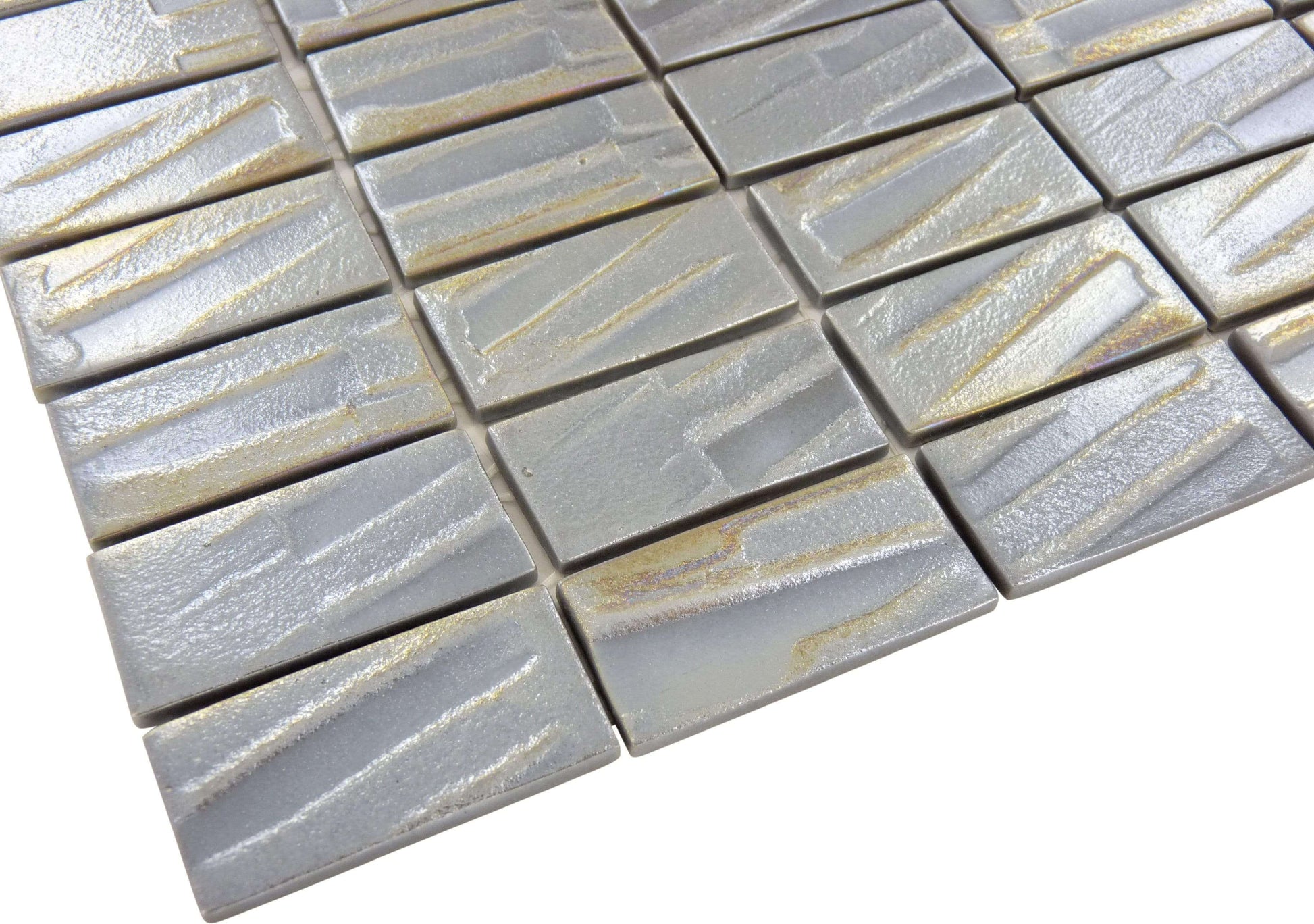 Galaxy Silver Brick 1" x 2" Glossy & Iridescent Glass Tile Absolut Glass