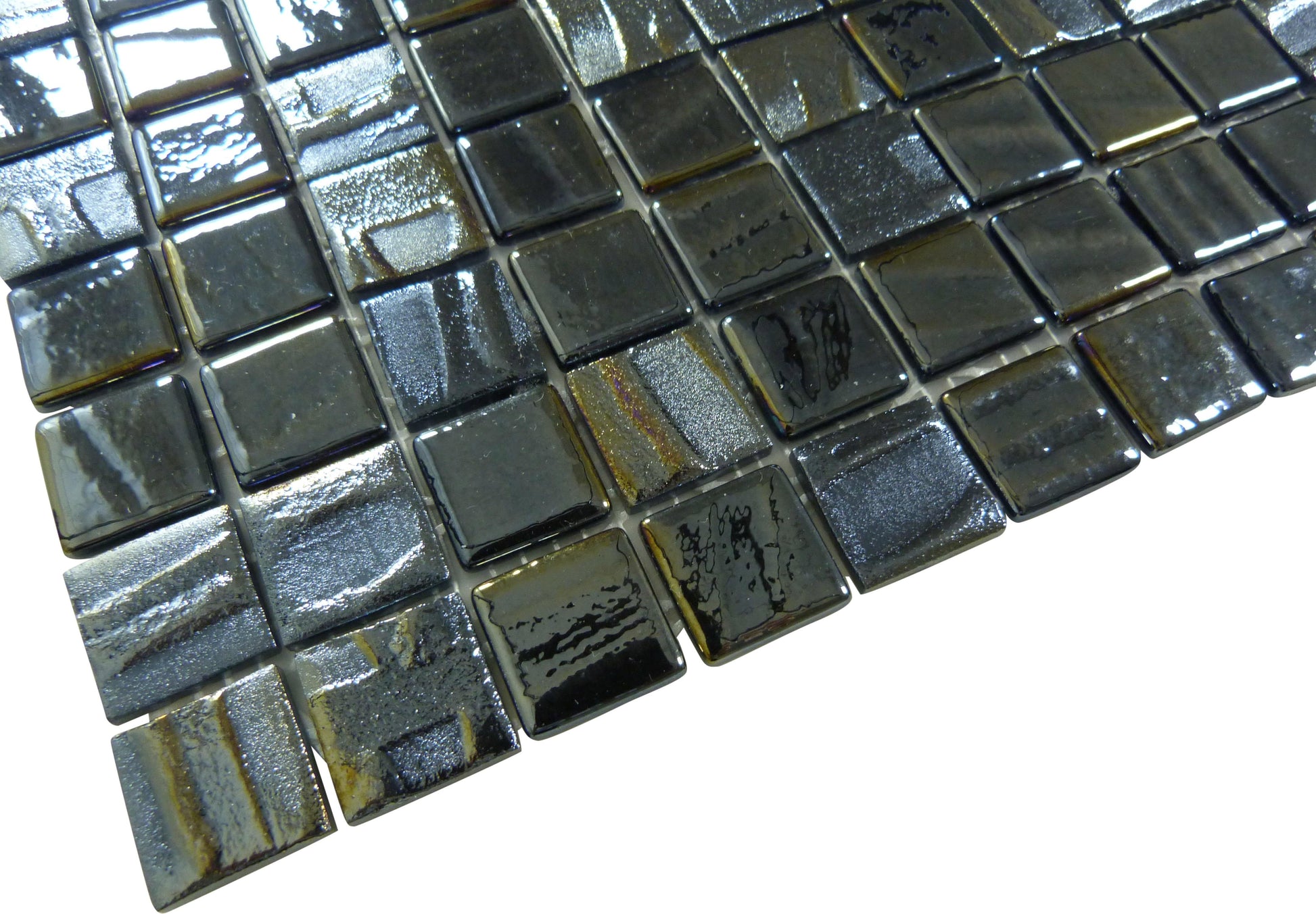 Midnight Moon Black 1" x 1" Glossy & Iridescent Glass Tile Absolut Glass