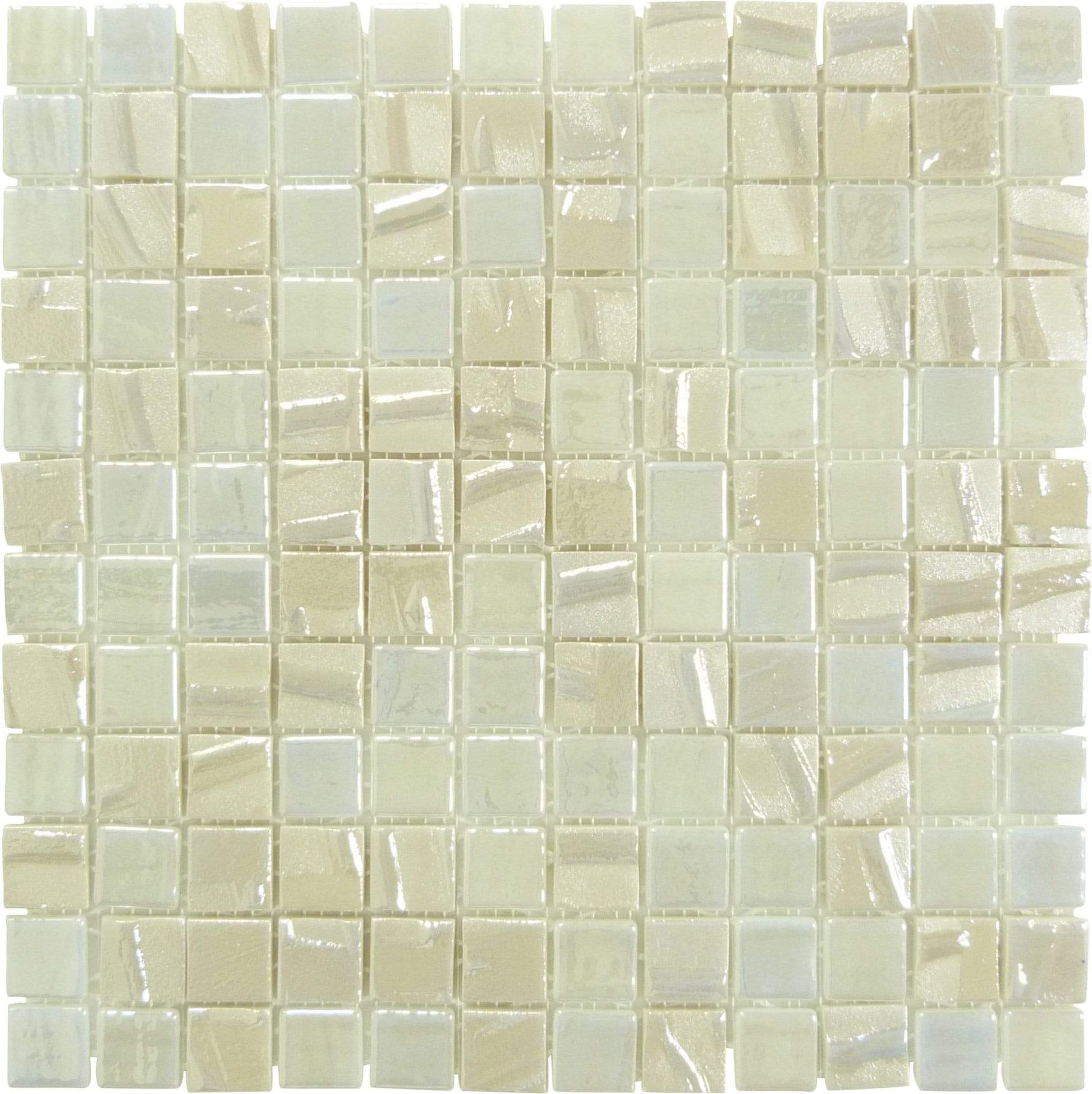 Moon Beam White 1" x 1" Glossy & Iridescent Glass Tile Absolut Glass