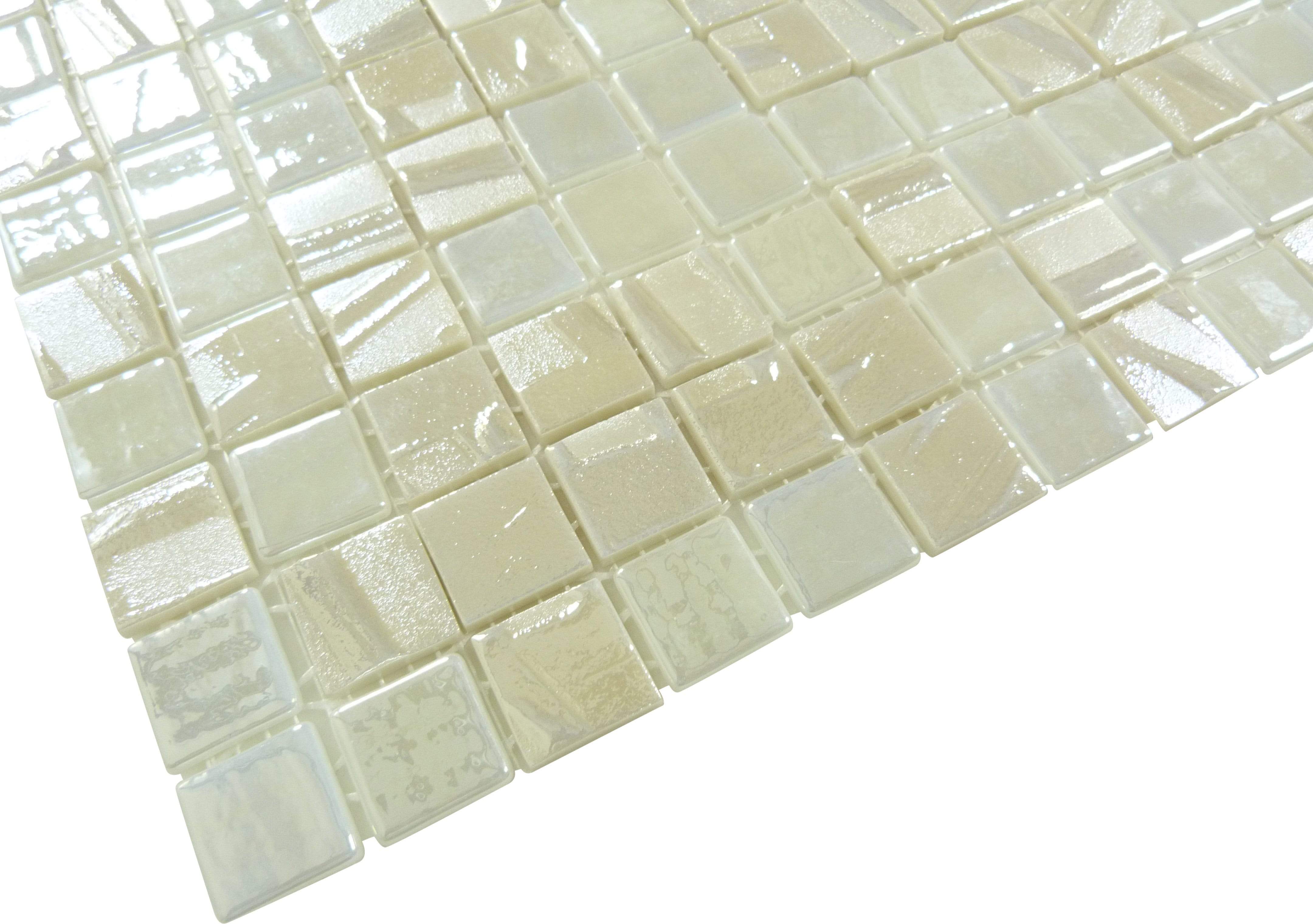 Moon Beam White 1" x 1" Glossy & Iridescent Glass Tile Absolut Glass