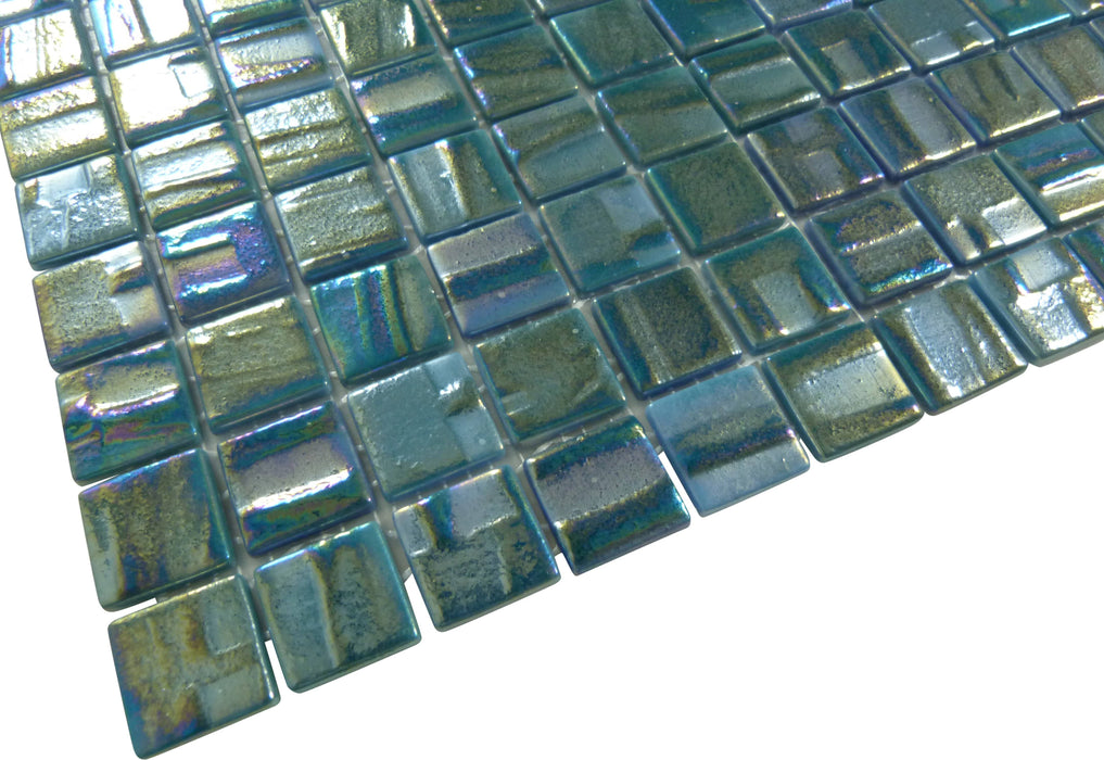 Moon Green Aquamarine 1" x 1" Glossy & Iridescent Glass Tile Absolut Glass