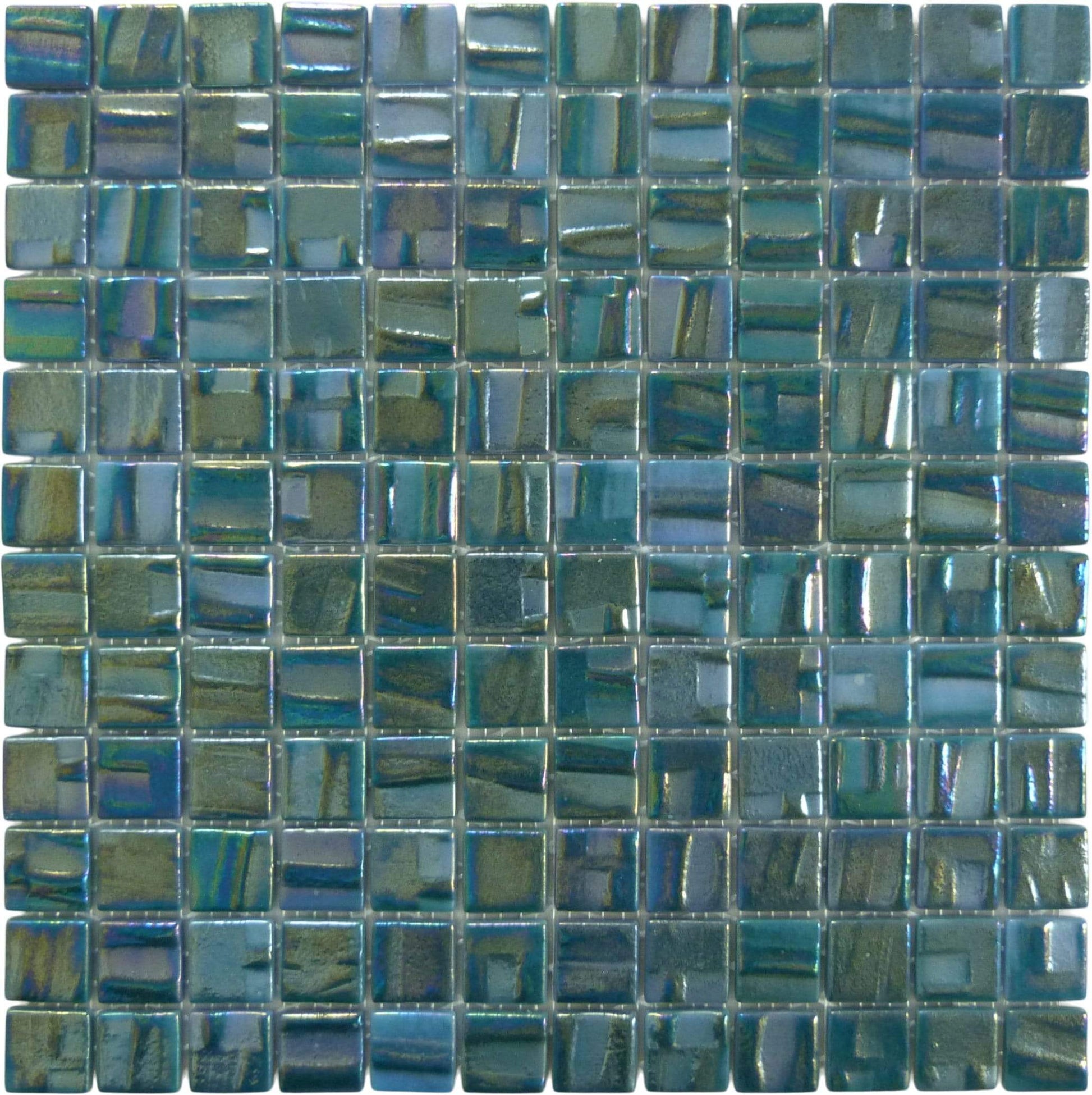 Moon Green Aquamarine 1" x 1" Glossy & Iridescent Glass Tile Absolut Glass