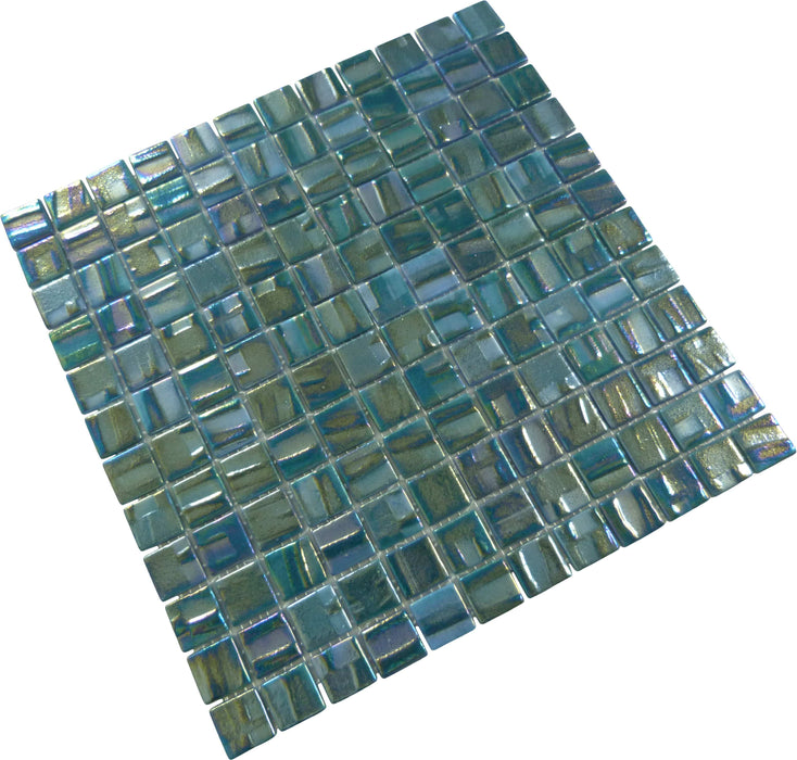 Moon Green Aquamarine 1" x 1" Glossy & Iridescent Glass Tile Absolut Glass