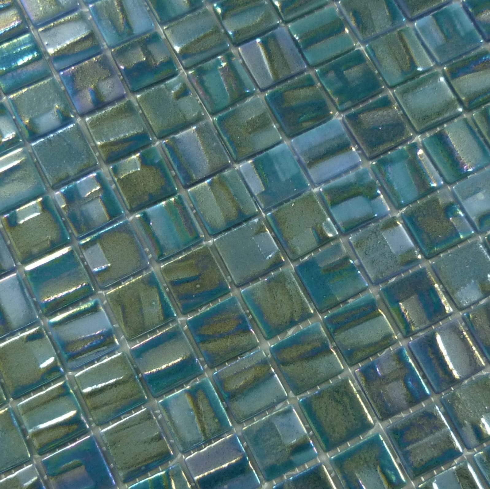 Moon Green Aquamarine 1" x 1" Glossy & Iridescent Glass Tile Absolut Glass