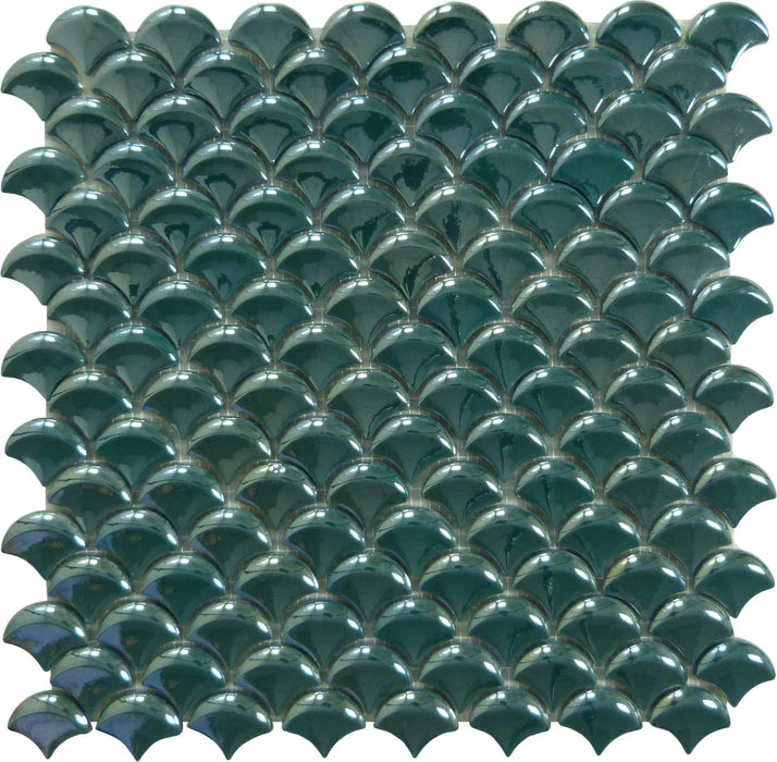 Soul 3D Fan Iridescent Green Fishscale Glossy Glass Tile Absolut Glass