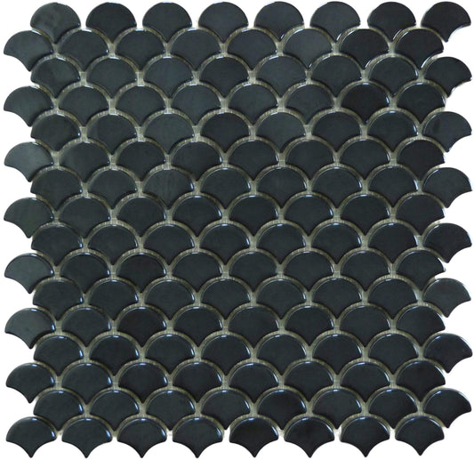 Soul Flat Fans Black Fishscale Glossy Glass Tile Absolut Glass