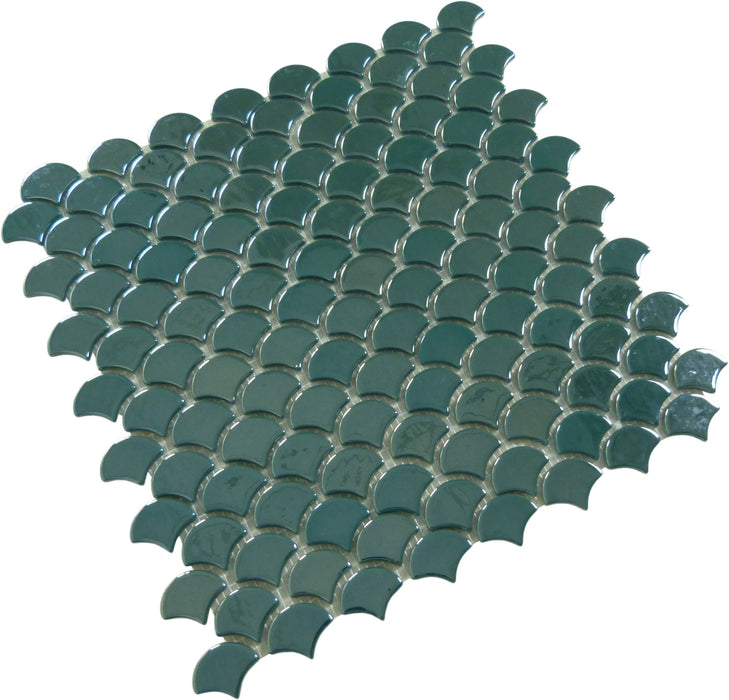 Soul Flat Fans Green Fishscale Glossy Glass Tile Absolut Glass