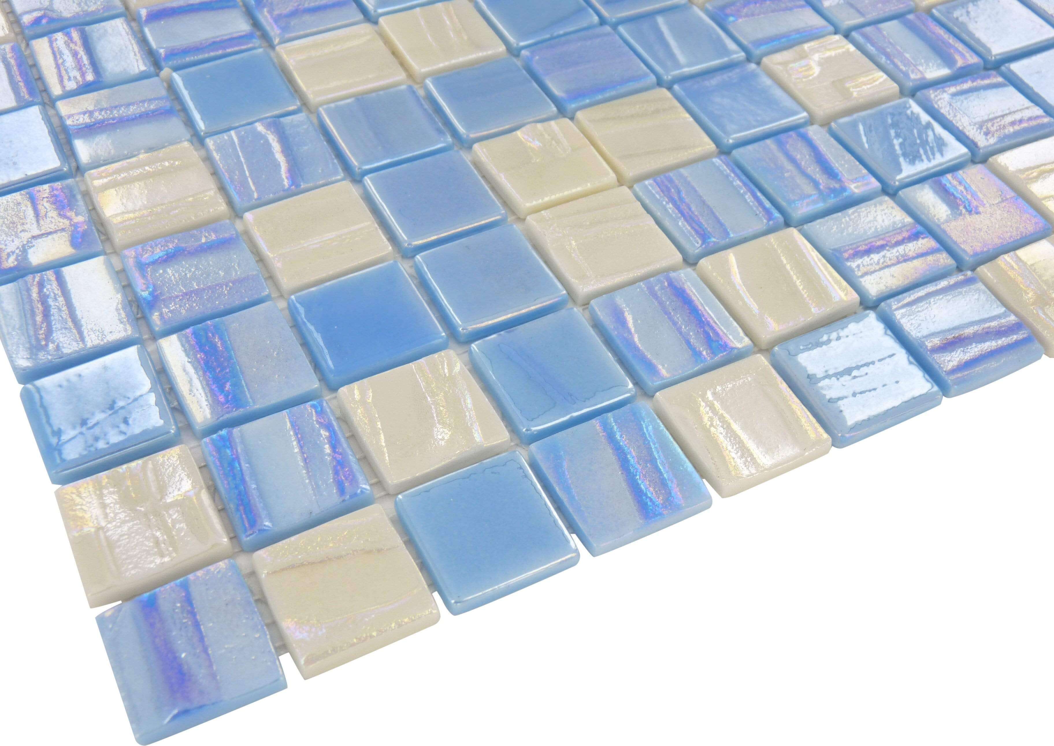 Vogue Blue Star 1" x 1" Glossy & Iridescent Glass Tile Absolut Glass