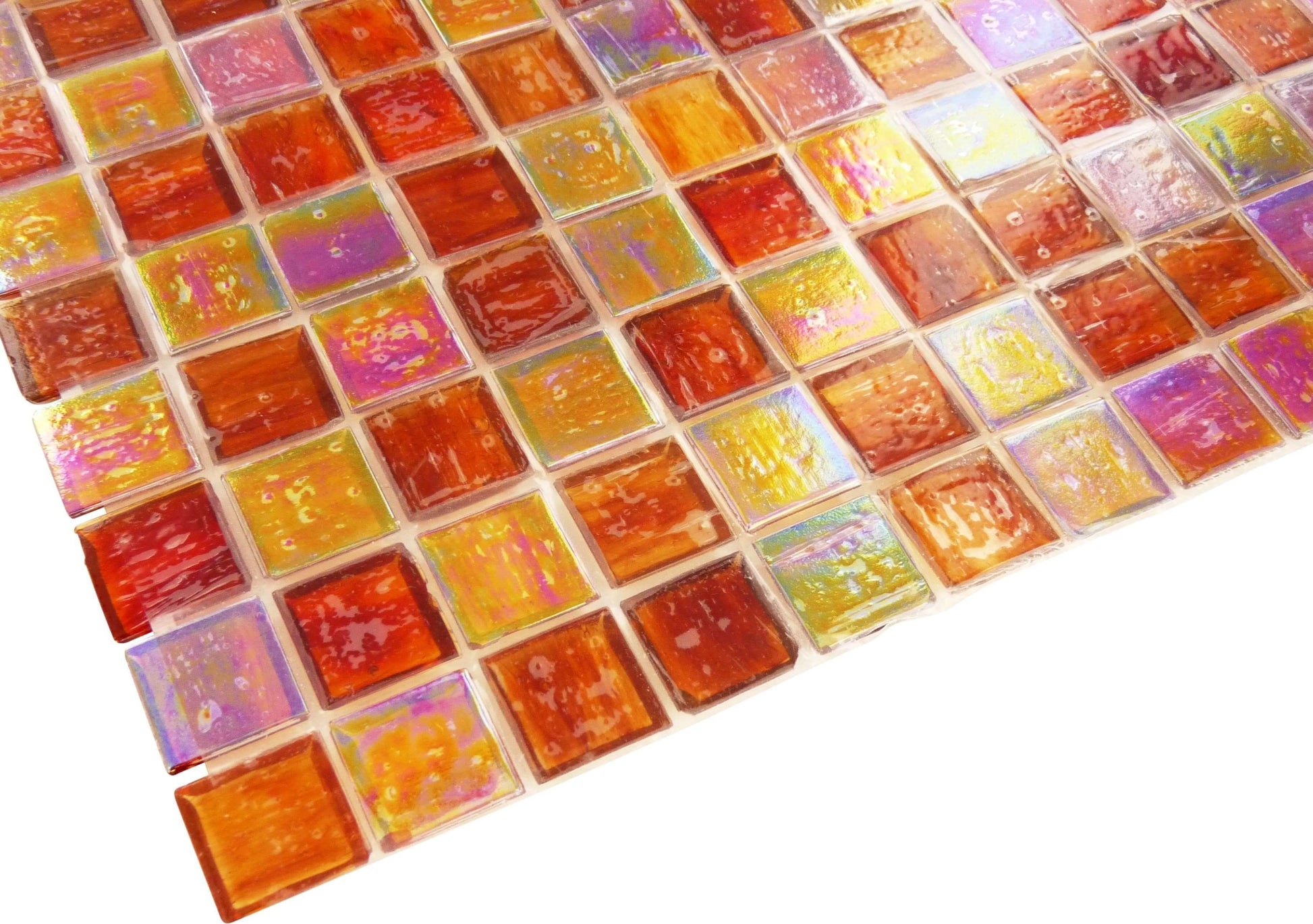 Burnt Orange 1'' x 1'' Glossy & Iridescent Glass Tile Botanical Glass