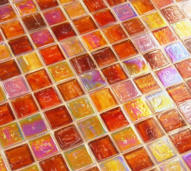 Burnt Orange 1'' x 1'' Glossy & Iridescent Glass Tile Botanical Glass